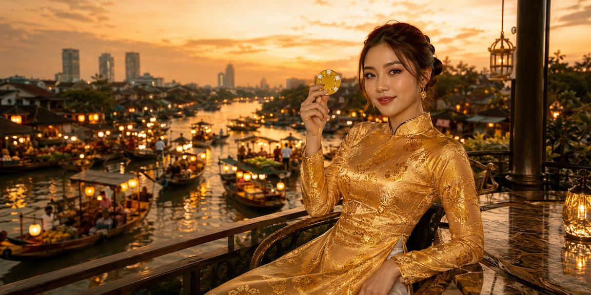 Người dùng tìm hiểu ưu đãi nạp tiền cá cược tại Hà Nội với trang phục áo dài truyền thống